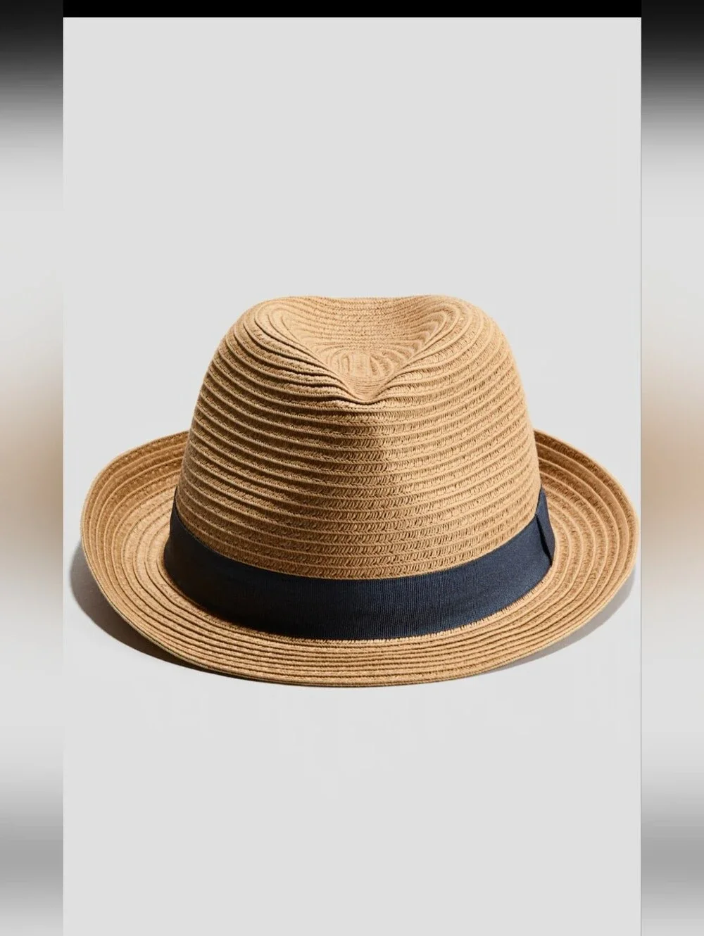 H&M Tan Straw Fedora with Navy Band - Summer Essential